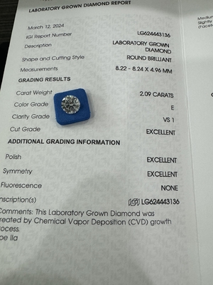 comprar 2.09CT E VS1 3EX CVD de corte redondo de diamante cultivado Certificado IGI LG624443136 online manufacture