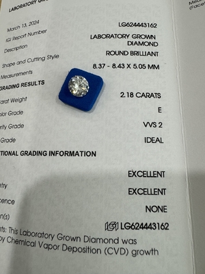 comprar 2.18CT E VVS1 ID EX CVD Diamante sintético redondo de corte brilhante online manufacture