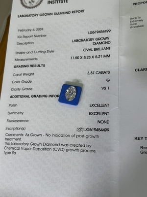 comprar 3.37ct Diamante Oval Brilhante Artificial CVD G VS1 2EX N IGI LG6169427133 online manufacture