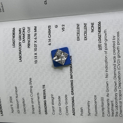 comprar 6.16 quilates G VS2 2EX CVD Princess Cut Lab Criado Diamante Certificado IGI online manufacture