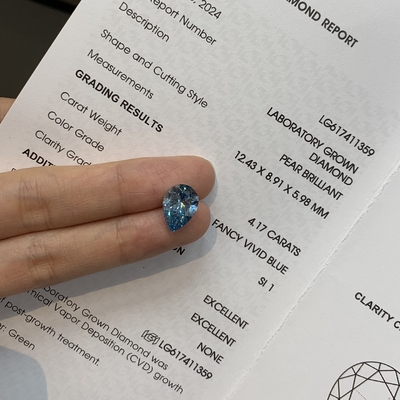comprar Fancy VIVID BLUE Pear Cut Lab Diamantes cultivados 4,17 quilates SI1 OEM ODM online manufacture