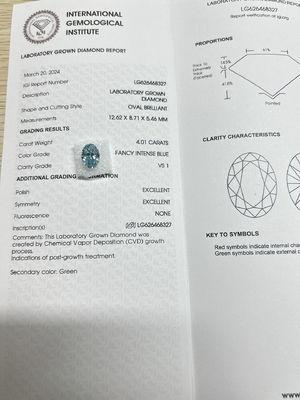 comprar Azul 4.01ct VS1 CVD Laboratório Criado Diamantes Diamantes Artificiais Para Jewelry Making online manufacture