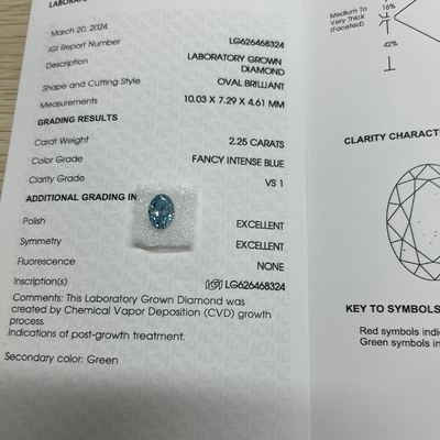 comprar 2.25ct Oval Cut Lab Crescido Diamante Fantástico Intenso Azul VS1 Claridade online manufacture
