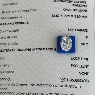 comprar 5.02ct VS2 F Diamantes artificiais de laboratório Diamantes cultivados de corte oval online manufacture