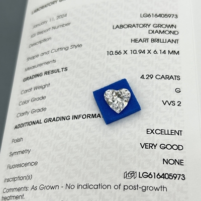 comprar 4.29ct Diamantes cultivados em laboratório CVD cortado no coração G Cor VVS2 2EX N IGI online manufacture