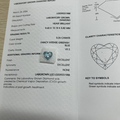 comprar 3.26ct CVD em forma de coração Laboratório Diamante Fantástico Intenso Azul Verde VS2 2EX N online manufacture