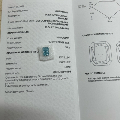 comprar 3.55ct VS2 azul sintético diamante de laboratório cultivados HPHT brilhante azul vivo online manufacture