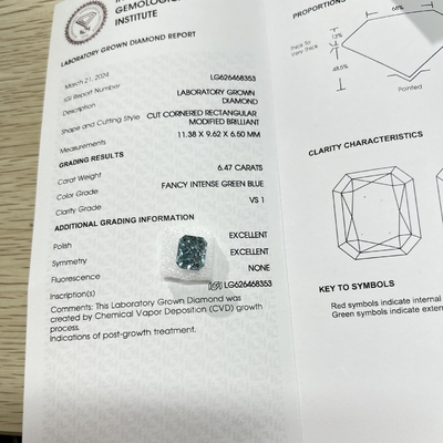comprar VS1 6.47ct Fabricado em laboratório Diamantes azuis Forma radiante HPHT Diamantes de laboratório Azul intenso online manufacture
