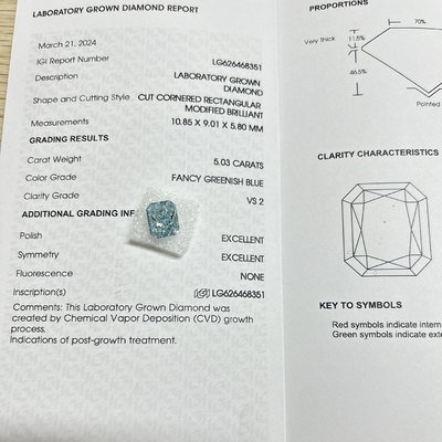comprar VS2 Diamante cultivado em laboratório Corte radiante Azul Nuance Diamante de laboratório 5,03 quilates online manufacture