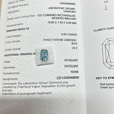 comprar 4.08ct Blue Lab Diamond Radiant Cut CVD Fancy Greenish Blue VS1 2EX N IGI online manufacture