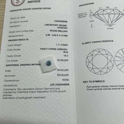 comprar Carat 1.11ct Claridade VS2 Criado em laboratório Forma redonda de diamante azul online manufacture