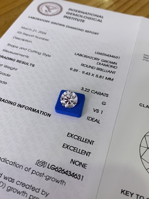 3.23CT G VS1 3EX CVD Laboratório Criado Diamantes Certificado IGI LG626434631