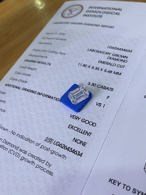 5.3ct Laboratório Diamante Homem feito Esmeralda Corte Diamante VS1 Claridade F Cor