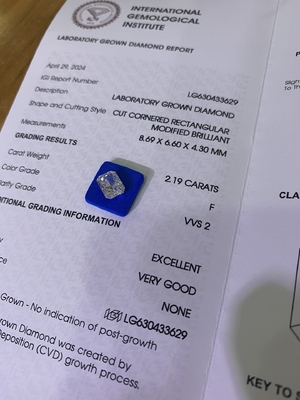 2.19ct Laboratório Diamante de corte radiante CVD F VVS2 EX VG N IGI LG630433629
