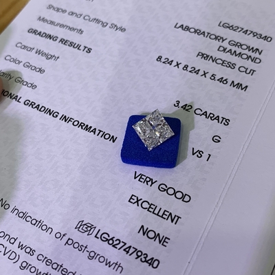 3.42CT G VS1 EX VG CVD Laboratório Diamantes Crescidos Princess Cut OEM ODM