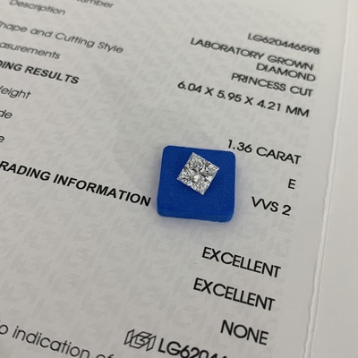 1.36CT E VVS2 2EX CVD Princess Cut Lab Crescido Diamante IGI Certificado