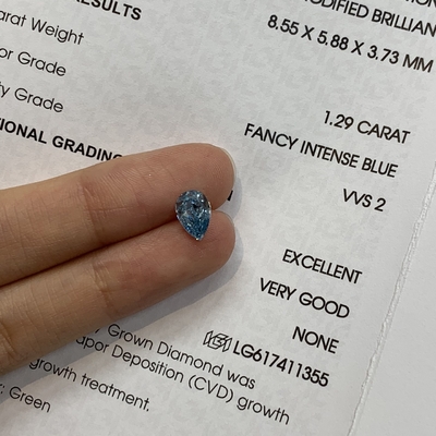 1.29ct VVS2 em forma de pera laboratório criado diamante luxuoso azul vivo