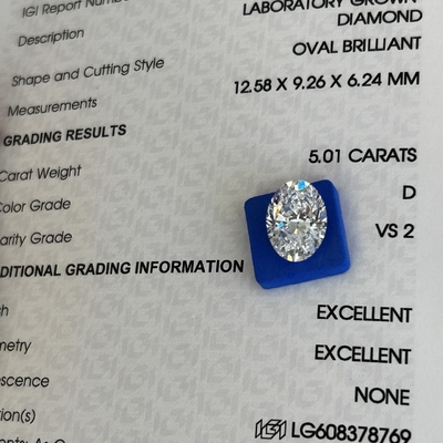 5.01ct Diamantes artificiais de corte oval CVD D VS2 2EX N Diamantes de laboratório IGI