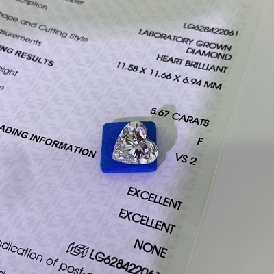 Diamante sintético de 5,67 quilates produzido em laboratório VS2 Claridade F Cor