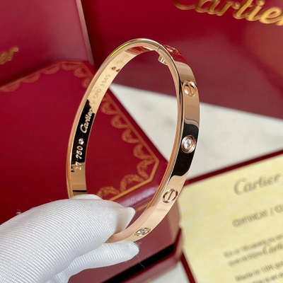 18k Solid Gold Bangle 4 Diamond Love Bracelet 0,42 quilates Jóias de diamante natural