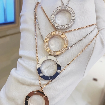 GH VS 18k Colar de Ouro Sólido Pavimentado Diamante Love Pendant Set